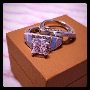 Sterling silver ,opal and cz wedding set